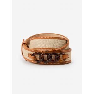 J.Mclaughlin Evie Belt Womens Sz ML Leather Trim Twill Tan W/Tortoise Chain NWOT